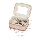 High Quality pu leather portable storage case velvet small travel jewelry boxes mirror organizer holders zipper jewelry storage box