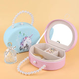 New style high-end pearl handle organizer case travel storage jewelry leather box holder ring bracelet jewelry storage box with mirror