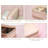 High Quality pu leather portable storage case velvet small travel jewelry boxes mirror organizer holders zipper jewelry storage box