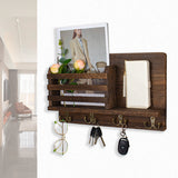 Wall Mounted Mail Holder Wooden Key Holder Rack Mail Sorter Organizer with 4 Double Key Hooks and A Floating Shelf Rustic Home Decor for Entryway or Mudroom,15.7