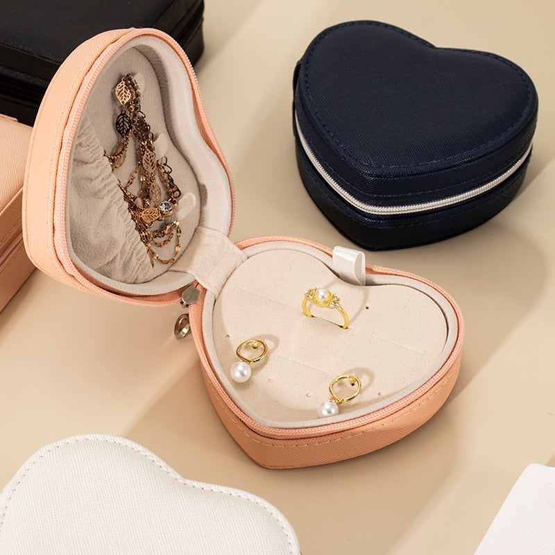 Travel velvet jewelry box, small portable organizer box with mirror, girl's  mini gift box, ring - Off-white 