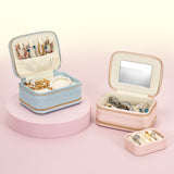 High Quality pu leather portable storage case velvet small travel jewelry boxes mirror organizer holders zipper jewelry storage box